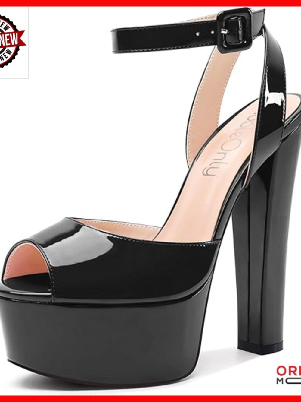 High Block Platform Heel Peep Toe Ankle Strap Sandals 5.9 Inches